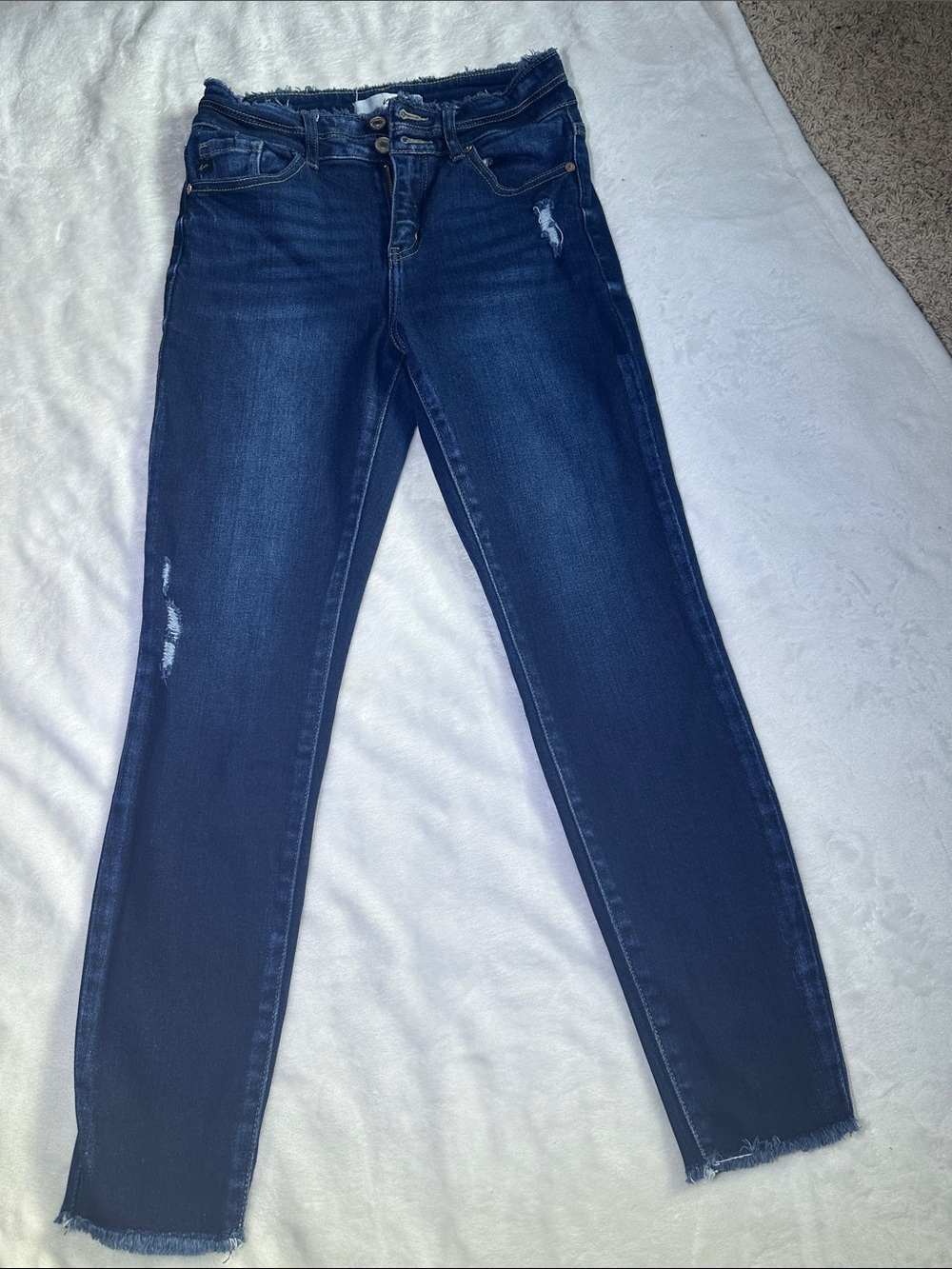 KanCan Dark Blue Skinny Jeans with Raw Hem